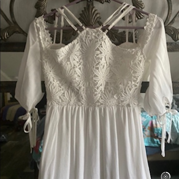 Vintage White Lace Bodice A-Symmetrical Hemmed Sundress / Wedding Dress - Picture 3 of 13